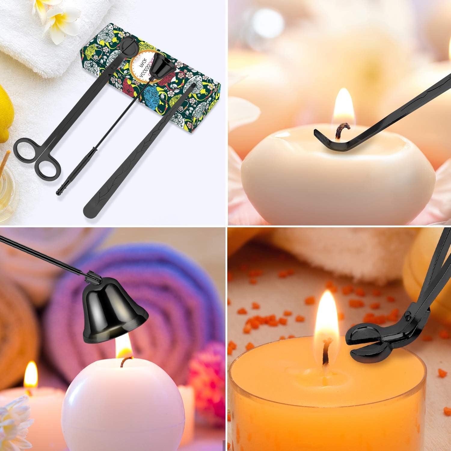 3 in 1 Candle Accessory Set - Wick Trimmer, Snuffer, Dipper with Gift Package for Candle Lovers 