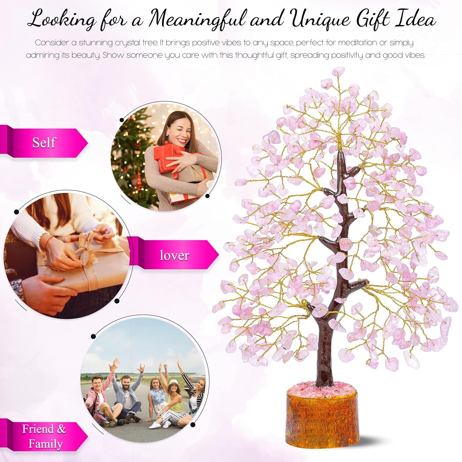 Rose Quartz Crystal Tree Room Decor and Pink Home Decor Healing Crystals Chakra Tree of Life Birthday Gifts for Women Mom Her Sister House Warming Gifts New Home Spiritual Presents Womens Gift