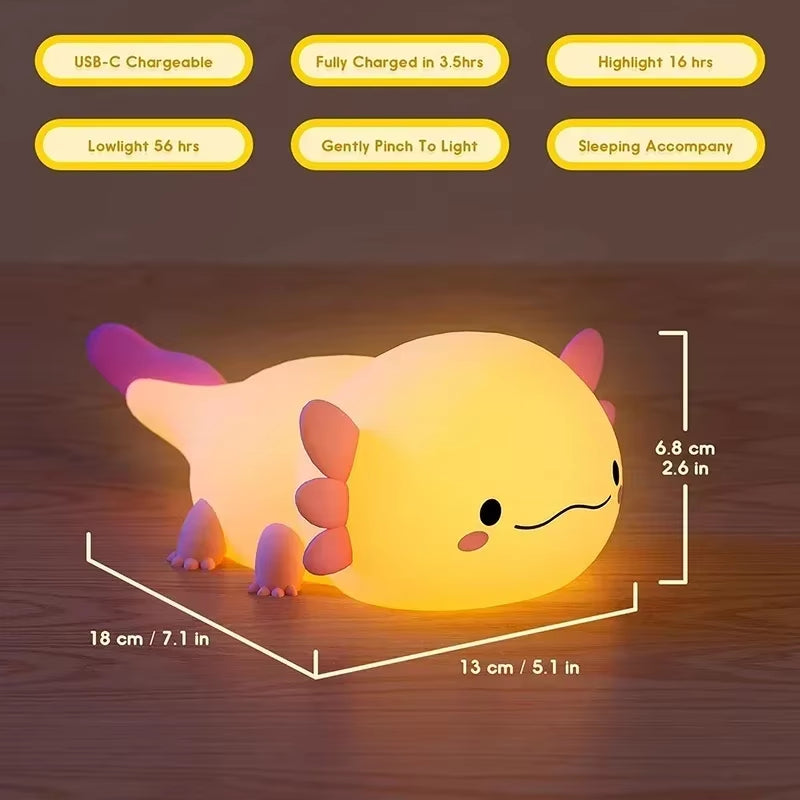 Axolotl Night Light, Cute Lamp with Touch Control, Dimmable and 20 Minute Timer, for Children'S Room, Bedside Lamps