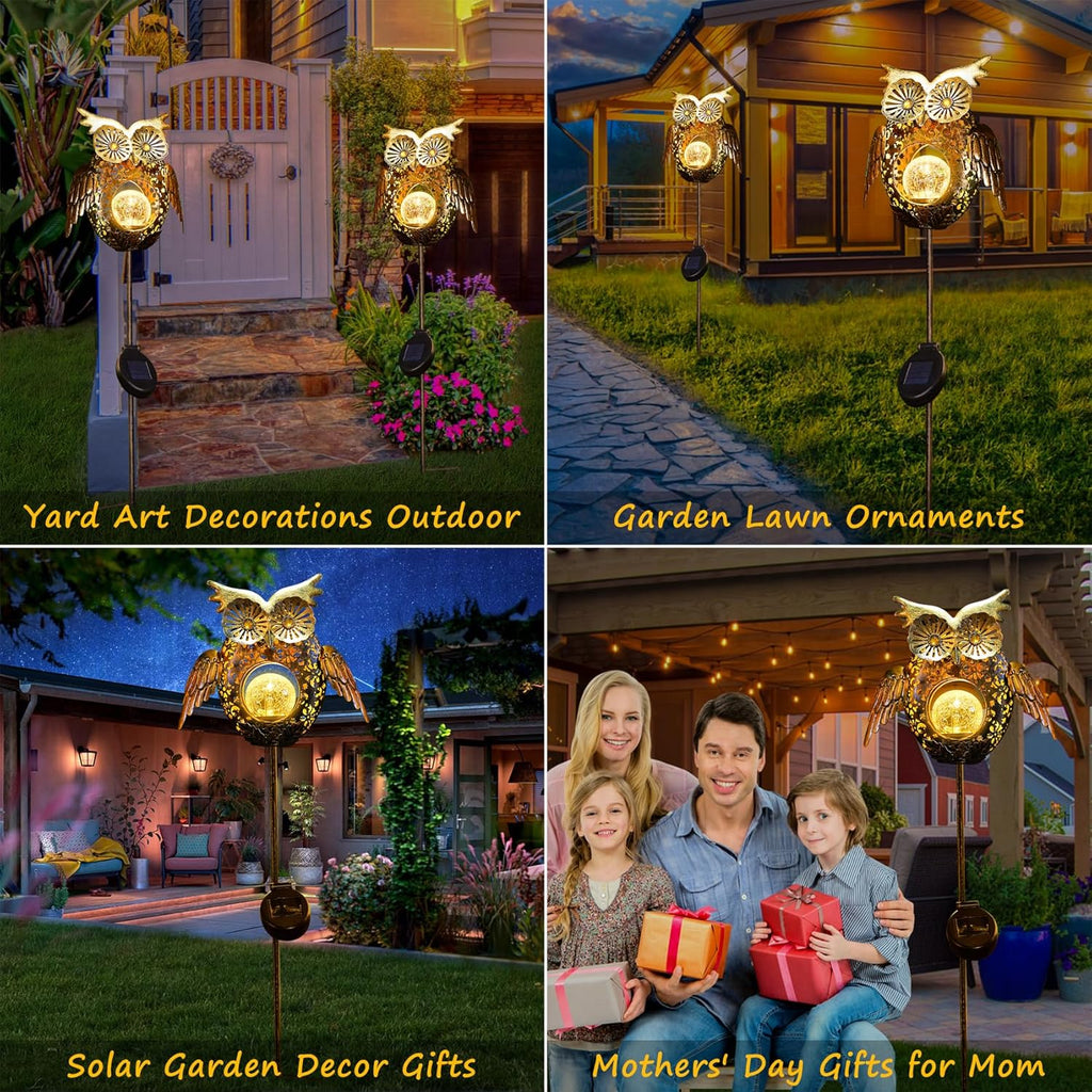 Solar Lights Outdoor Owl Garden Gifts Mom Metal Stakes Lights for Lawn Ornaments, Yard Art, Pathway Decorations,Birthday Mothers' Day Gift for Grandma Wife (Bronze)