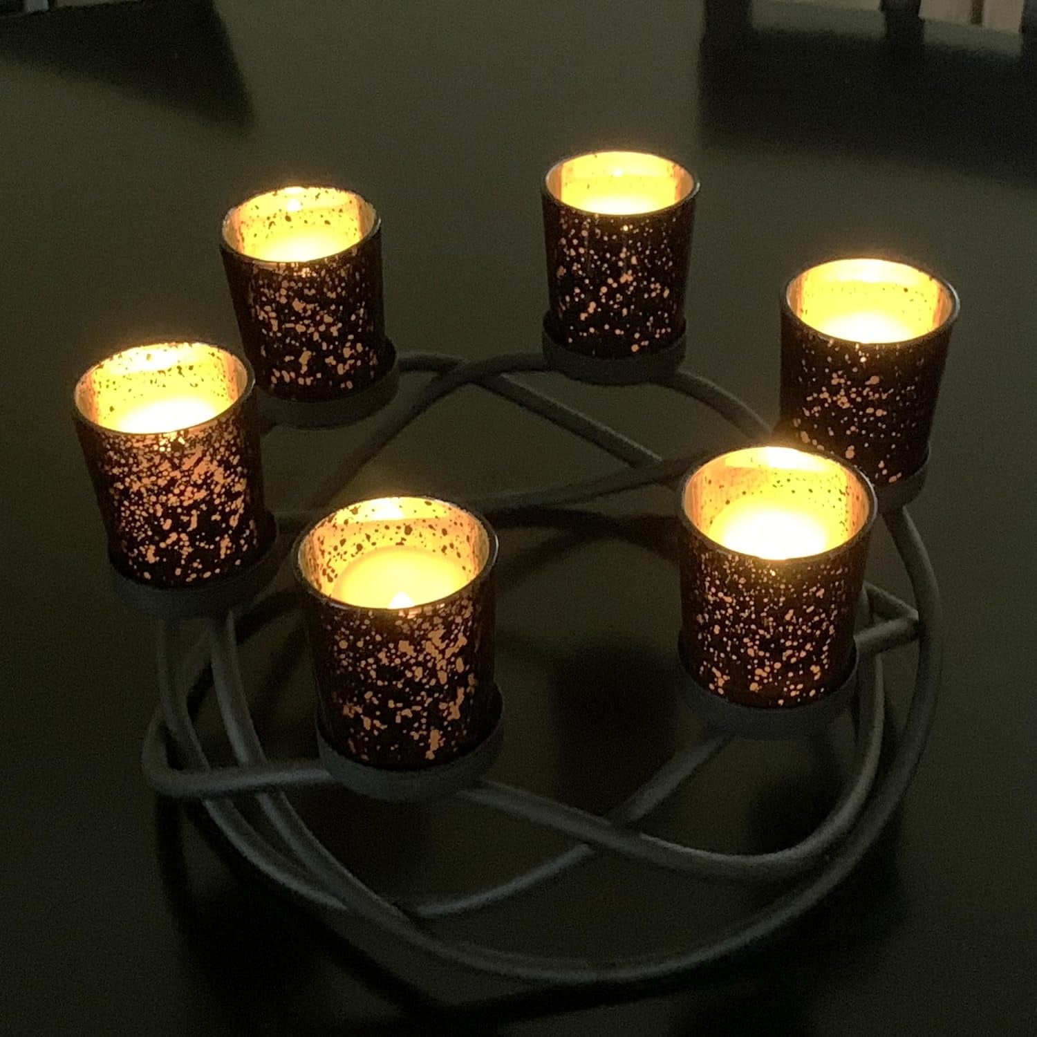 Halloween Candle Holder Centerpiece Decoration – Black Metal Iron 6-Cup Votive Tealight Holder for Spooky Table Gothic Decor, Kitchen & Dining Room, Coffee Tables