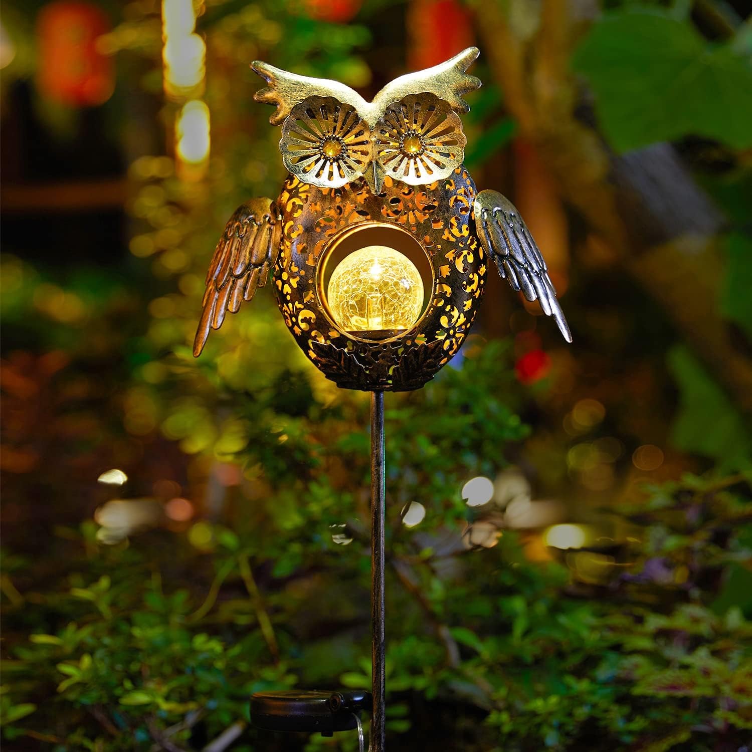 Solar Lights Outdoor Owl Garden Gifts Mom Metal Stakes Lights for Lawn Ornaments, Yard Art, Pathway Decorations,Birthday Mothers' Day Gift for Grandma Wife (Bronze)