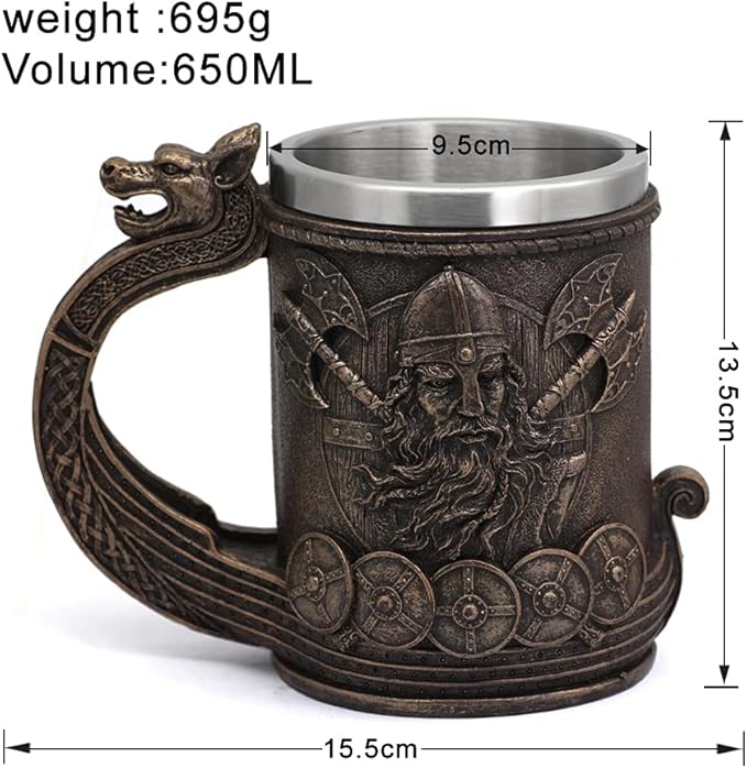 Nordic Viking Rune Mug Beer Tankard Cup for Men Viking Gift Norse Decor Stainless Steel Wooden Viking Coffee Cool Mug Viking Gift for Men Beer Cup Stein