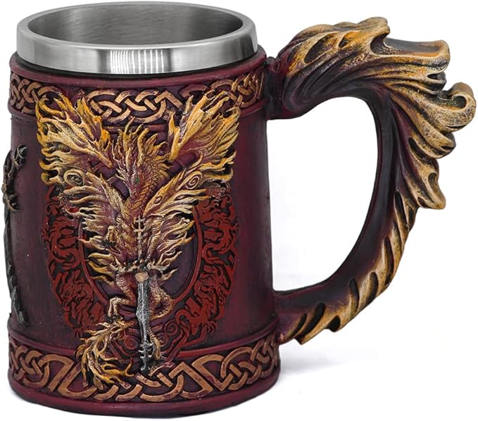 Nordic Viking Rune Mug Beer Tankard Cup for Men Viking Gift Norse Decor Stainless Steel Wooden Viking Coffee Cool Mug Viking Gift for Men Beer Cup Stein