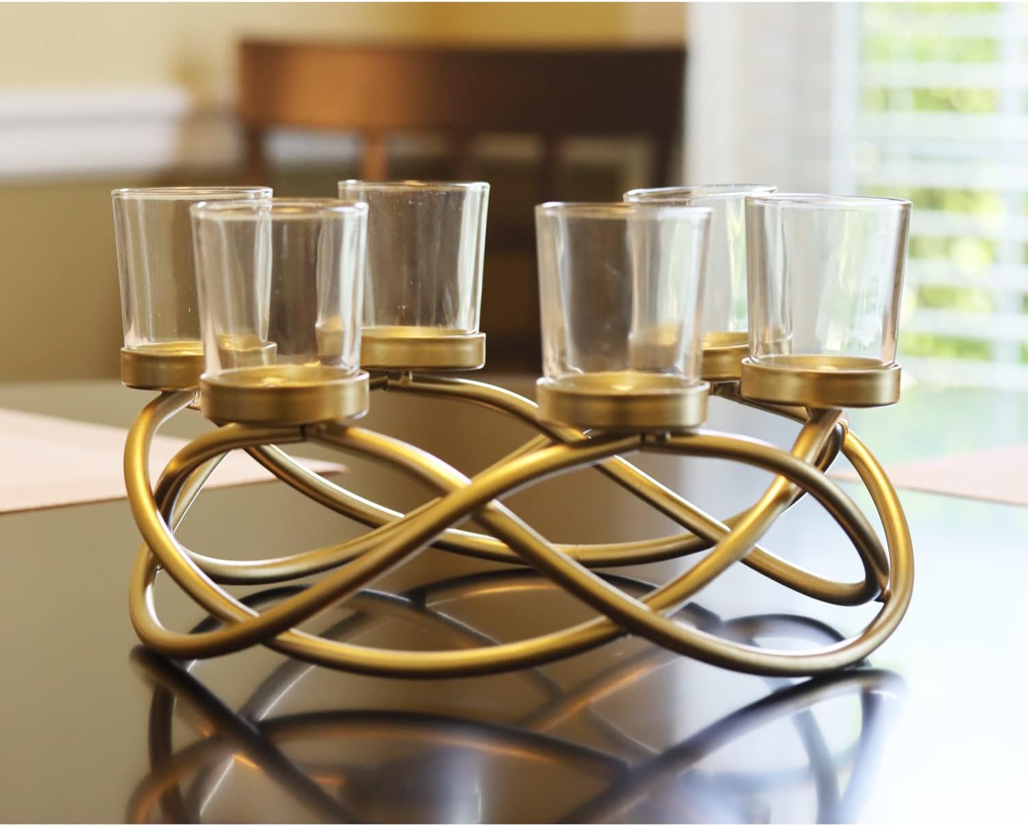 Halloween Candle Holder Centerpiece Decoration – Black Metal Iron 6-Cup Votive Tealight Holder for Spooky Table Gothic Decor, Kitchen & Dining Room, Coffee Tables