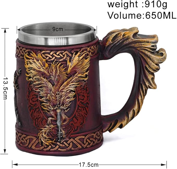 Nordic Viking Rune Mug Beer Tankard Cup for Men Viking Gift Norse Decor Stainless Steel Wooden Viking Coffee Cool Mug Viking Gift for Men Beer Cup Stein