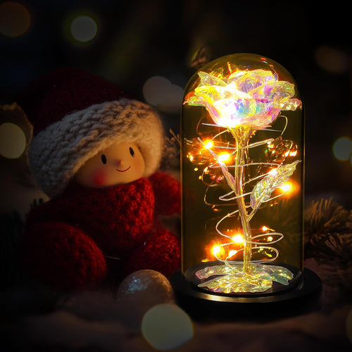 Birthday Gifts for Women,Christmas Flowers Gifts for Her,Women,Mom,Wife,Grandma,Light up Rose in Glass Dome,Colorful Rainbow Flowers for Christmas,Anniversary,Valentines,Birthday