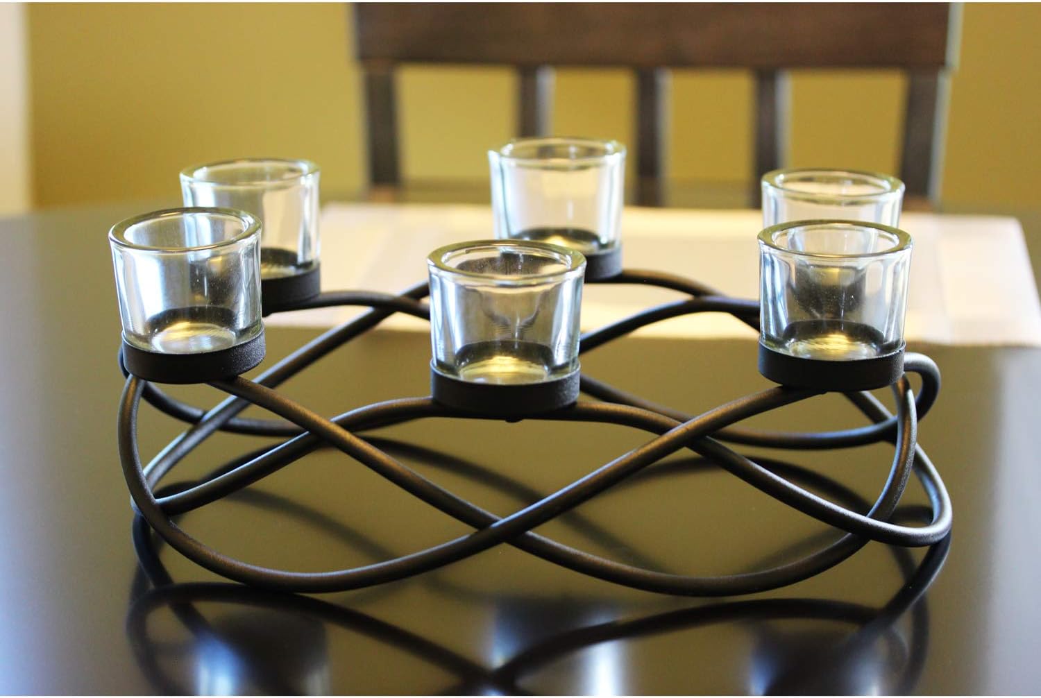 Halloween Candle Holder Centerpiece Decoration – Black Metal Iron 6-Cup Votive Tealight Holder for Spooky Table Gothic Decor, Kitchen & Dining Room, Coffee Tables