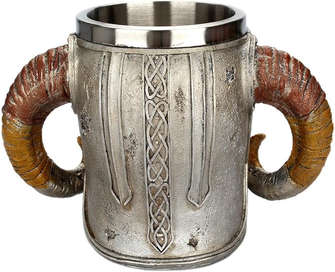 Nordic Viking Rune Mug Beer Tankard Cup for Men Viking Gift Norse Decor Stainless Steel Wooden Viking Coffee Cool Mug Viking Gift for Men Beer Cup Stein
