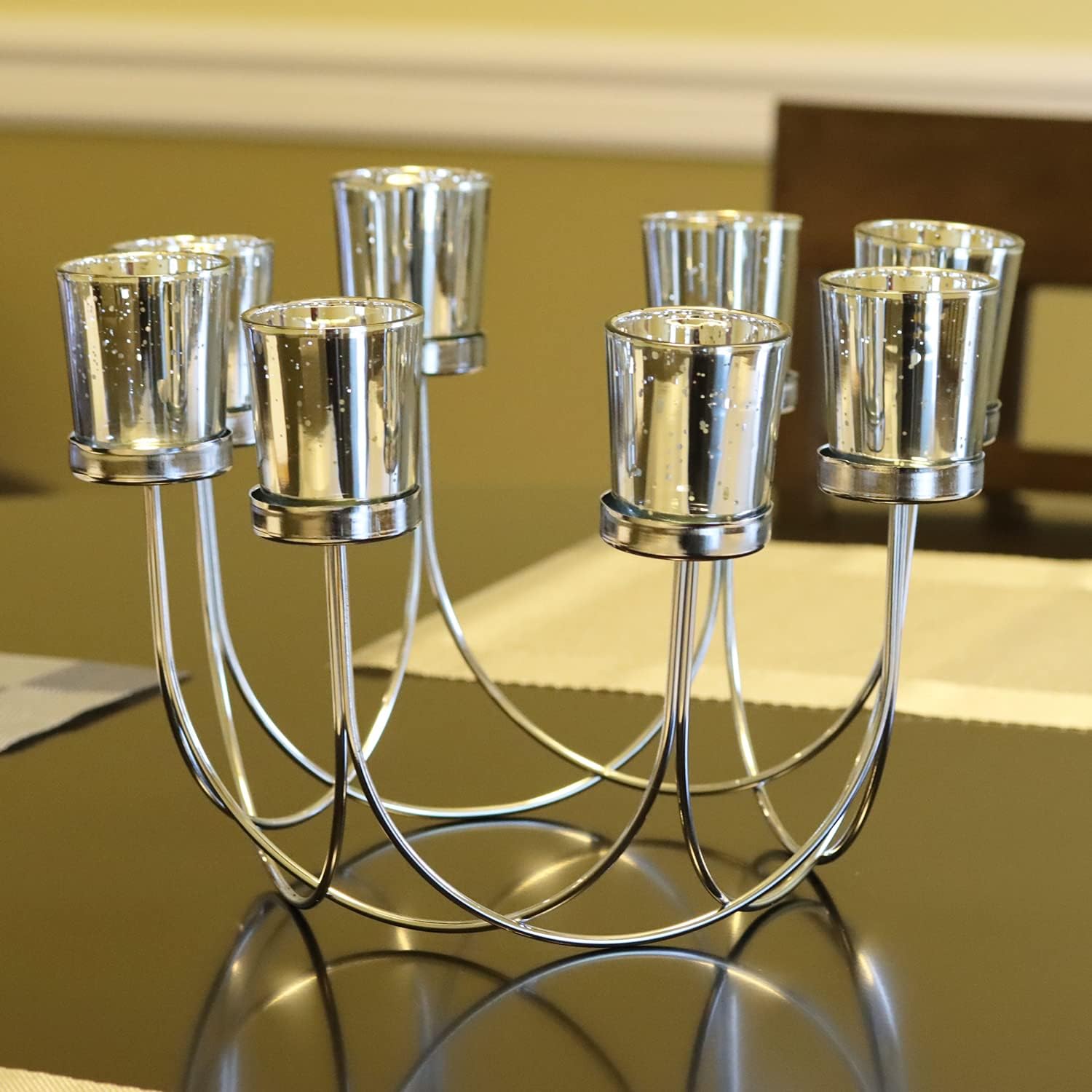 Halloween Candle Holder Centerpiece Decoration – Black Metal Iron 6-Cup Votive Tealight Holder for Spooky Table Gothic Decor, Kitchen & Dining Room, Coffee Tables