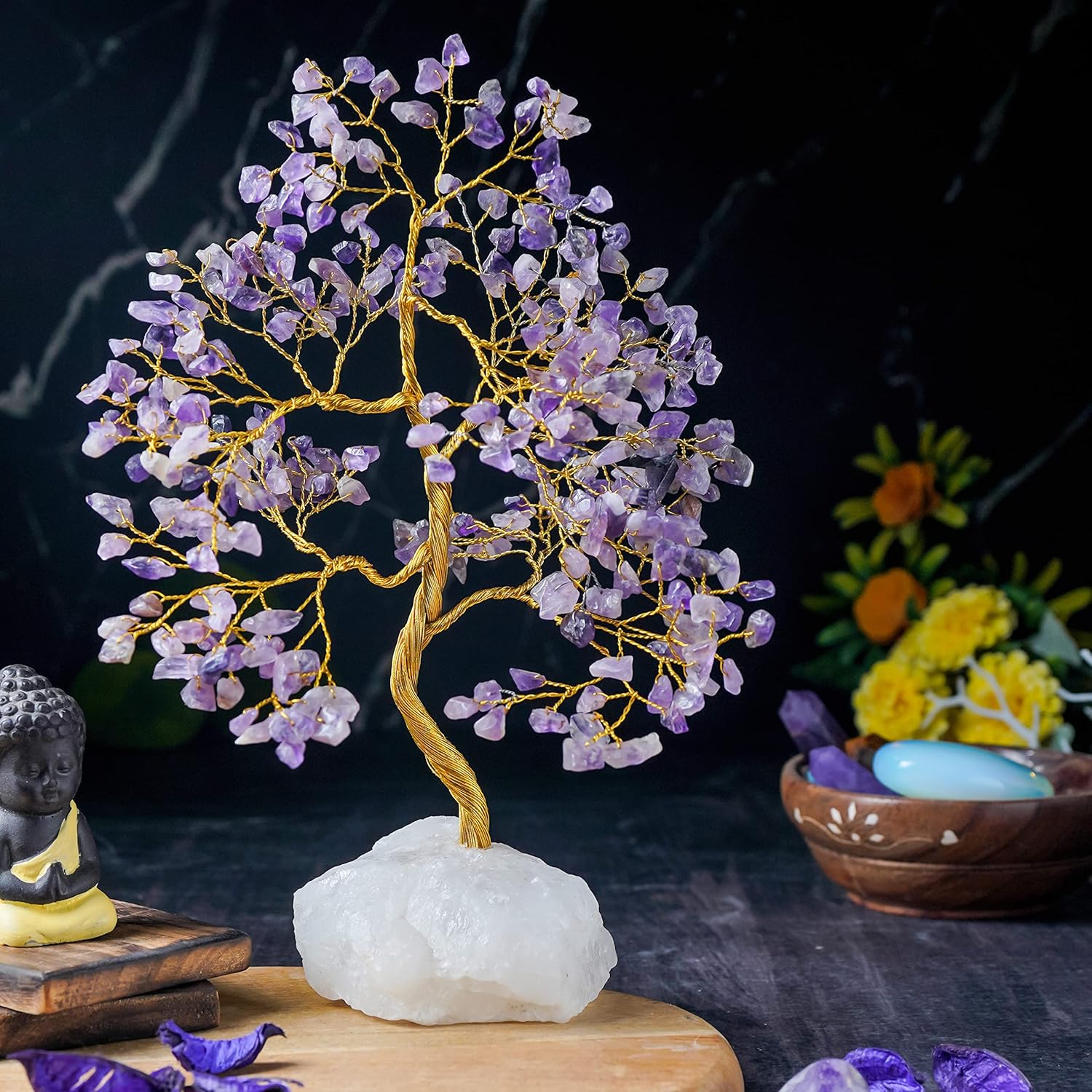 Rose Quartz Crystal Tree Room Decor and Pink Home Decor Healing Crystals Chakra Tree of Life Birthday Gifts for Women Mom Her Sister House Warming Gifts New Home Spiritual Presents Womens Gift