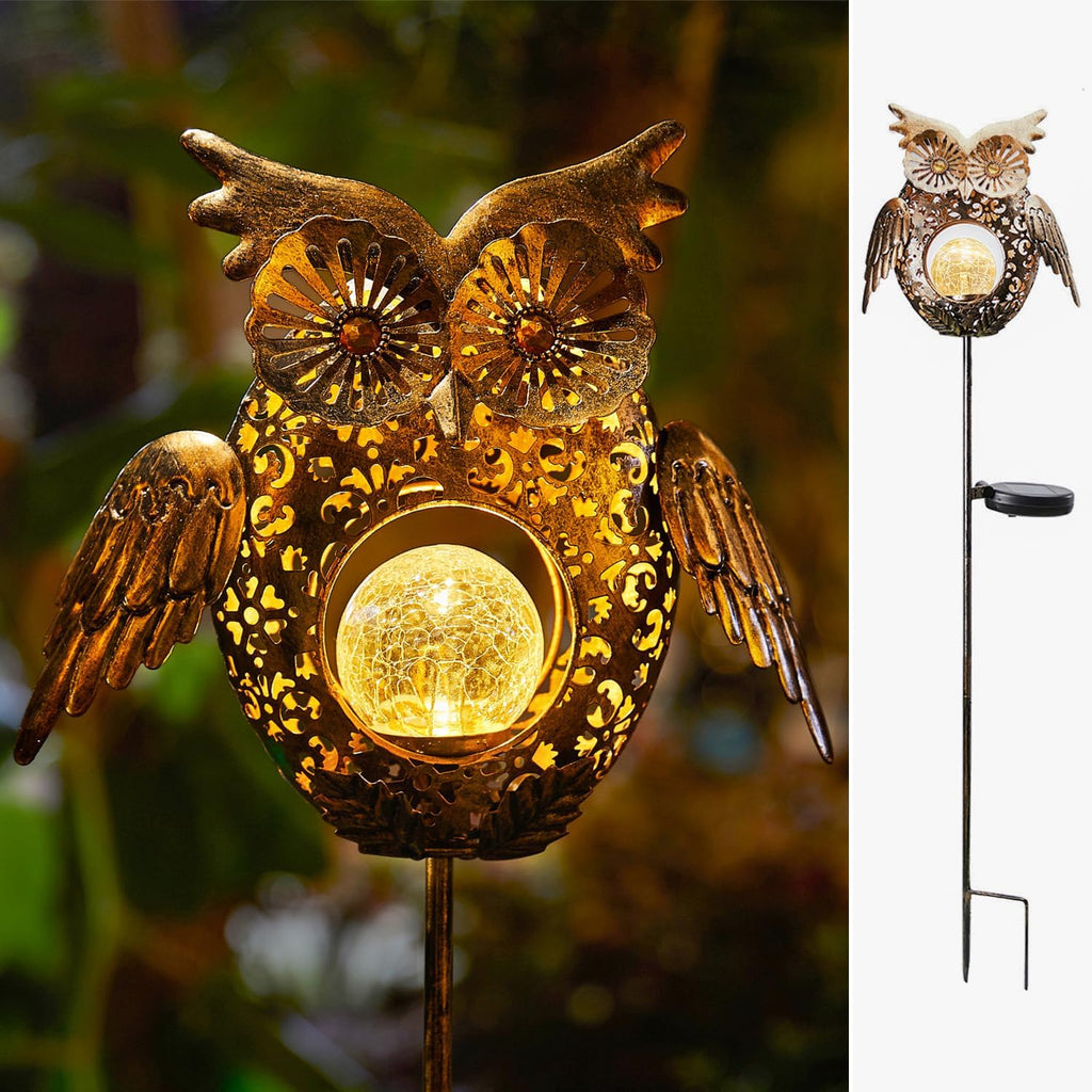 Solar Lights Outdoor Owl Garden Gifts Mom Metal Stakes Lights for Lawn Ornaments, Yard Art, Pathway Decorations,Birthday Mothers' Day Gift for Grandma Wife (Bronze)