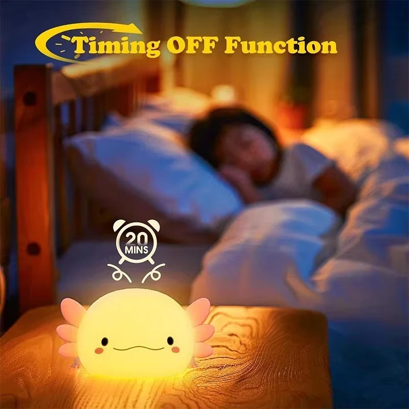 Axolotl Night Light, Cute Lamp with Touch Control, Dimmable and 20 Minute Timer, for Children'S Room, Bedside Lamps
