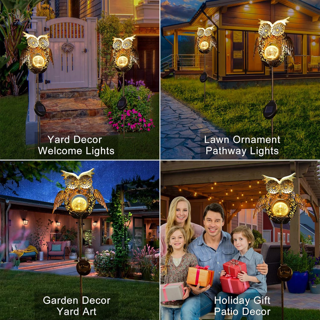 Solar Lights Outdoor Owl Garden Gifts Mom Metal Stakes Lights for Lawn Ornaments, Yard Art, Pathway Decorations,Birthday Mothers' Day Gift for Grandma Wife (Bronze)