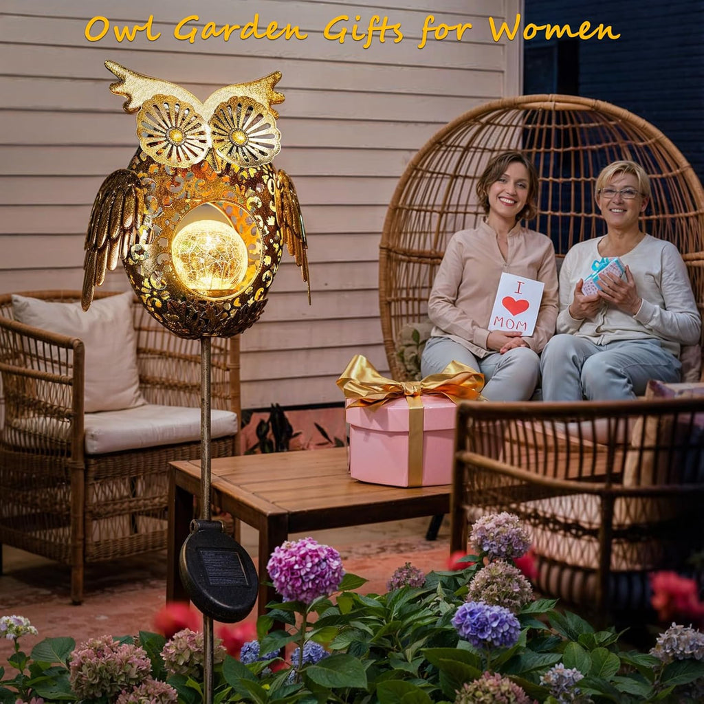 Solar Lights Outdoor Owl Garden Gifts Mom Metal Stakes Lights for Lawn Ornaments, Yard Art, Pathway Decorations,Birthday Mothers' Day Gift for Grandma Wife (Bronze)